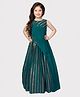 Betty By Tiny Kingdom Sleeveless Stone Detailed Floral Embellished & Striped Pattern Designed Gown - Green