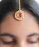 Pretty Ponytails Flower  & Stone Embellished   Wedding Maang Teeka  - Gold Pink