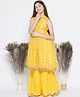 Little Bansi Sleeveless Banarasi Floral Motif Detailed Kurta With     Lurxe Striped Sharara & Duppatta - Haldi Yellow