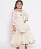 Little Bansi Three Fourth Sleeves Gota Flower Embellished With Lurex Striped & Ghungroo Work Detailed Coordinating Kurta & Sharara Set for Onam - Cream