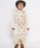 Little Bansi Full Sleeves Sequin Embellished & Floral Embroidered Kurta With Lurex Striped Dhoti - Cream