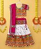 Banjara India Half Sleeves Kutchi Embroidered With Mirror Work & Tassel Hem Detailed Coordinating Lehenga & Choli Set -   White & Pink