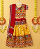 Banjara India Half Sleeves Kutchi Embroidered With Mirror Work & Tassel Hem Detailed Coordinating Lehenga & Choli Set - Yellow & Red