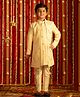 Vastramay Full Sleeves Solid Kurta & Pyjama With Seamless Chevron Design Embroidered & Mirror Work Embellished Sherwani - Cream