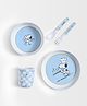 Mi Arcus Baby 100% Melamine Dinner Set, Peanuts Snoopy Print, Pack of 5, Plate,Bowl,Glass,Fork,Spoon- White & Sky Blue, Suitable for Ages 6 Months+