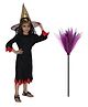 Kaku Fancy Dress Theme Three Fourth Sleeves Scary Halloween Witch Dress With Hat & Broomstick - Black