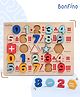 Bonfino Premium 25 Pcs Number and Shapes Wooden Puzzle| Preschool Number Learning and Educational Montessori Puzzle with Shapes for 2-4 Years Kids| Shape Match and Learn Puzzle| BIS Certified