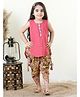 Kinder Kids Sleeveless Striped Self Design Placket Floral Sequin Embellished Katha Kurta & Coordinating Botanical Printed Dhoti - Peach
