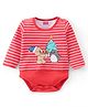 Babyhug 100% Cotton Knit Full Sleeves Onesies Stripes & Teddy Print - Red