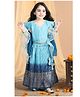 Kinder Kids Sleeveless Floral Foil Printed Accordion Pleated & Ombre Coordinating Lehenga & Choli Set - Blue