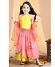 Kinder Kids Frill Sleeves Floral Embroidered Choli With Lurex Striped & Gota Lace Embellished Lehenga & Dupatta - Yellow & Pink