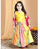 Kinder Kids Sleeveless Floral Embroidered Choli With Bandhej Designed Lehenga & Dupatta - Yellow