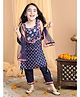 Kinder Kids Sleeveless Ethnic Lotus Flower Printed & Lace Embellished Coordinating Kurta & Pant Set - Blue