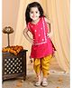 Kinder Kids Sleeveless Diamond Blocked Design   Embroidered & Gota Lace Embellished Kurti With Dhoti - Pink & Yellow