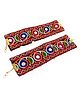 SKD Set Of 2 Navratri Theme Mirror Work & Pom Pom Detailed Anklets Or Bracelets - Red
