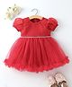 Mark & Mia Puffed Sleeves Partywear Frock Style Onesie with Net & Frill Detailing - Red