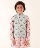 JBN Creation Sleeveless Striped Pattern & Floral Printed Nehru Jacket - Green