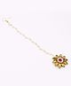 Pihoo Stone & Pearls Embellished Jadtar Flower Maang Teeka For Navratri - Copper Brown & Red