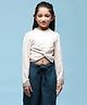 BIBA Full Sleeves Stars Foil Printed & Knot Detailed Crop Top - Off White