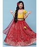 BIBA  Half Sleeves Floral Embroidered Choli With  Floral Foil Printed Lehenga & Dupatta - Yellow & Pink