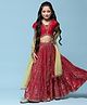 BIBA Half Sleeves Floral Embroidered & Gota Lace Embellished Choli With Foral Printed Lehenga & Dupatta  - Pink