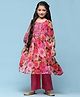 BIBA  Three Fourth Sleeves Mirror Work Detailed & Florl Printed Kurta With Palazzo Set  - Pink