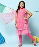 BIBA Half Sleeves Mirror Work Embellished Layered Printed Suit Set - Pink