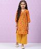 BIBA Three Fourth Sleeves Floral Printed Yoke Gathered Kurta With Palazzo - Yellow