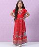BIBA  Half Sleeves Floral Embroidered & Printed With Lace Embellished  Lehenga Set - Red