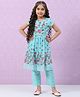 BIBA Half Sleeves Floral Printed & Lace Embellished Kurta Set - Turquoise Blue