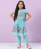 BIBA Half Sleeves Floral Printed & Lace Embellished Kurta Set - Turquoise Blue