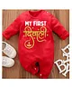 KNITROOT Diwali Theme Full Sleeves  My First Diwali Glitter Text  Printed Romper - Red