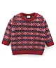 Babyhug Knitted Full Sleeves Sweater With Floral Print - Red
