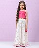 BIBA Sleeveless Frill Detailed Lace Embellished Choli With Floral Swirl Embroidered Lehenga - Pink & White