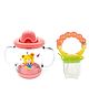 Kritiu Baby Sippy Spout Cup With Handles 200 ml & Rattel Fruit Feeder Combo Of 2 - Multicolor