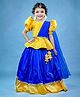 Li&Li BOUTIQUE  Half Puff Sleeves Damask Floral Foli Printed & Gota Lace Embellished Peplum Style Saree Choli  & Lehenga - Mango Yellow & Royal Blue