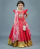 Li&Li BOUTIQUE Cap Frill Sleeves Mirror Work  With Gota Lace & Tassel Detailed Top With Skirt & Dupatta - Deep Coral Pink