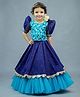 Li&Li BOUTIQUE  Half Puff Sleeves Floral Forest Leaf Printed Top With Sequin Lace & Bead Embellished Skirt  - Aqua Blue & Navy Blue