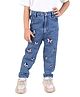 Budding Bees Butterfly Embroidered Denim Jeans  - Blue