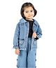 Budding Bees Full Sleeves Pockets Embroidered Collared Denim Jacket - Blue