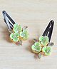 Pretty Ponytails Set Of 2 Sculpted Flower With Stones Embellished Hair Clips -  Green Gold