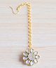 Pretty Ponytails Handmade Wedding  Kundan Stone Flower Embellished  Maang Teeka  -  White Gold