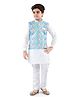 Tricute Digital Silk Full Sleeves Solid Kurta & Pyjama With Seamless Cherry Blossom Floral Printed Jacket - Blue & White