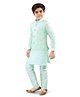 TricuteSilk Full Sleeves Solid Kurta & Churidar With Seamless Chevron Design Detail Embroidered Jacket - Aqua Green