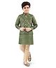 Tricute Full Sleeves Solid Kurta & Churidar With Seamless Floral Blocks Embroidered & Sequin Embellished Jacket - Green