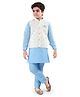 Tricute Full Sleeves Solid Kurta & Churidar With Seamless Floral Blocks Embroidered & Sequin Embellished Jacket - Blue & White