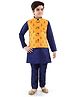 Tricute Digital Silk Full Sleeves Solid Kurta & Churidar With Woven Flower Motif Designed Jacket - Yellow & Blue