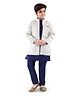 Tricute Full Sleeves Seamless Floral  Woven Design Detailed Jacquard Jacket With Kurta & Pyjama - Silver & Blue