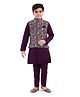 Tricute Full Sleeves Solid Kurta & Pyjama With Floral Embroidered & Sequin Embellished Jacket - Wine Purple