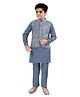 Tricute Full Sleeves Solid Kurta & Pyjama With Floral Embroidered & Sequin Embellished Jacket - Rama Blue